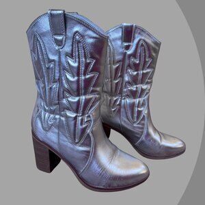 MIA Womens Metallic Heeled Western Cowboy Boots, Size 7